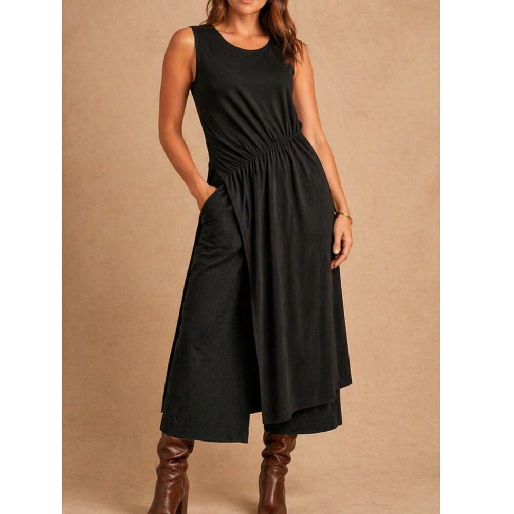 Peruvian Connection Black Jersey Maxi Dress Sleeveless Medium Lagenlook Layering